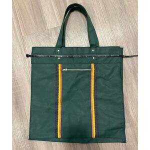 Vintage Green 70s Striped Tote Bag Purse Retro Mod Handbag